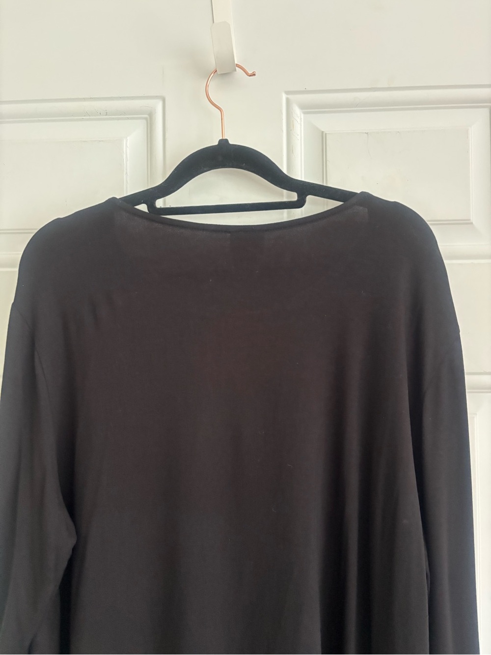 NWT Chico’s Black Floral Asymmetric L/S Mixed Media Top, Size Extra Large - Picture 8 of 11